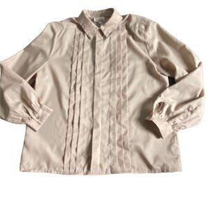 VTG Lauren Lee Light Weight Pleated Front Blouse W/ Shoulder Pads-Beige-Size 16-